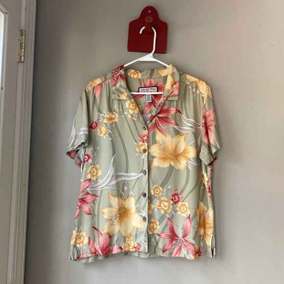 Vintage Jamaica Bay Green Hawaiian Tropical Button Down Shirt L - Picture 2 of 6